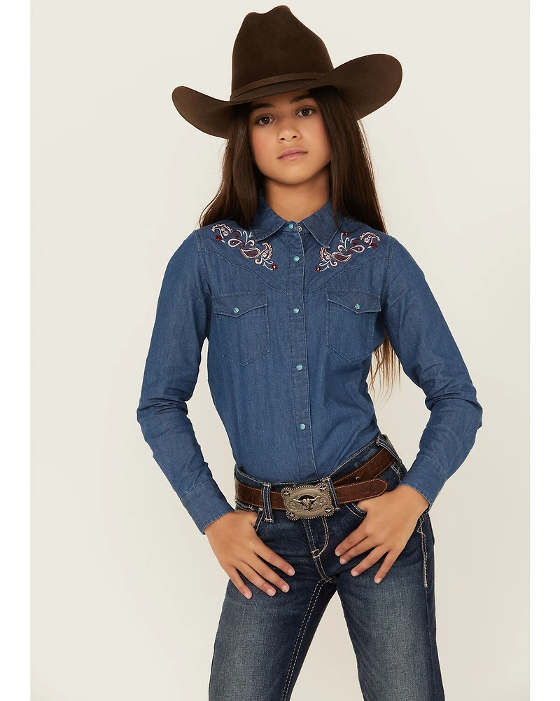 Shyanne Girls' Fairview Chambray Long Sleeve Snap Western Shirt