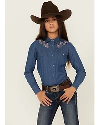 Shyanne Girls' Fairview Chambray Long Sleeve Snap Western Shirt
