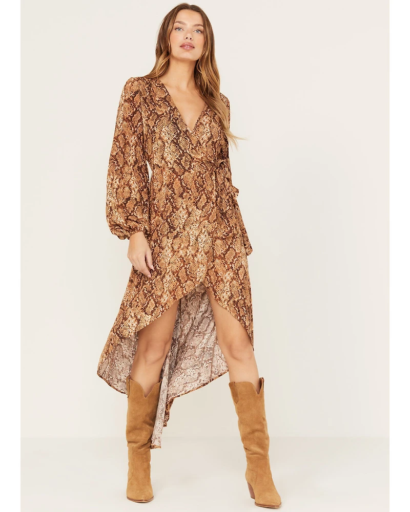 Shyanne Women's Snake Print Ruffle High-Low Dress