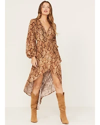 Shyanne Women's Snake Print Ruffle High-Low Dress