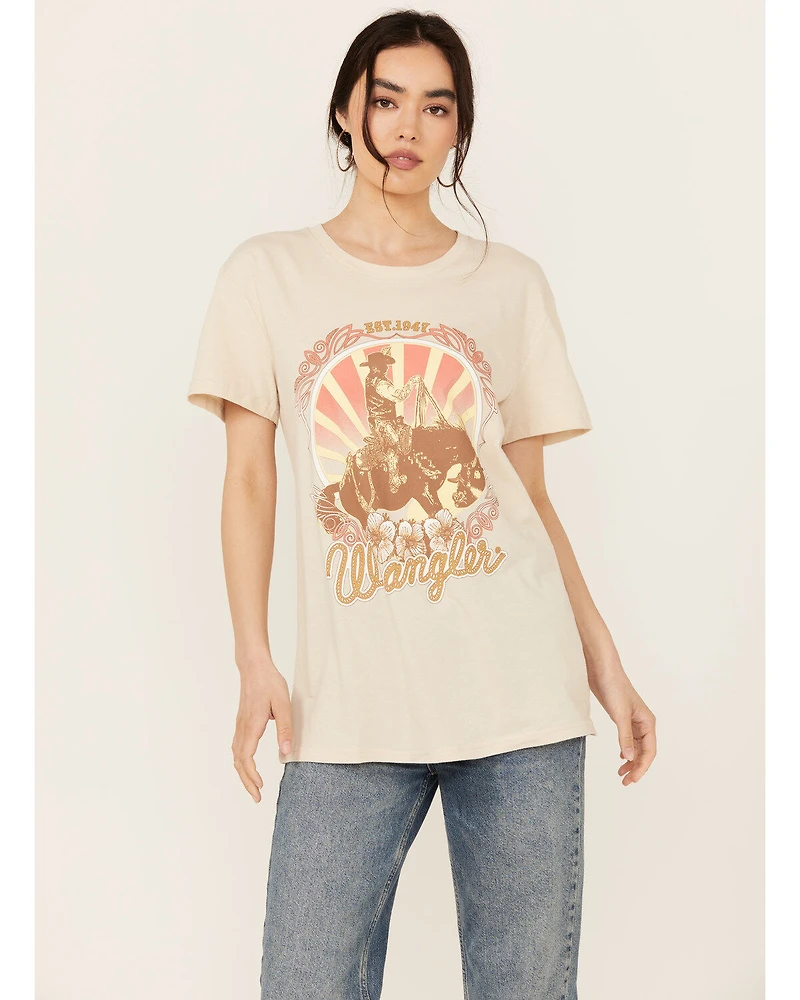 Wrangler Women's Boot Barn Exclusive Cowboy Logo Boyfriend Fit Short Sleeve Graphic Tee