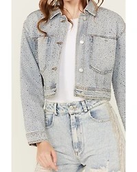 Vibrant Denim Women's Light Wash Rhinestone Cropped Trucker Jacket