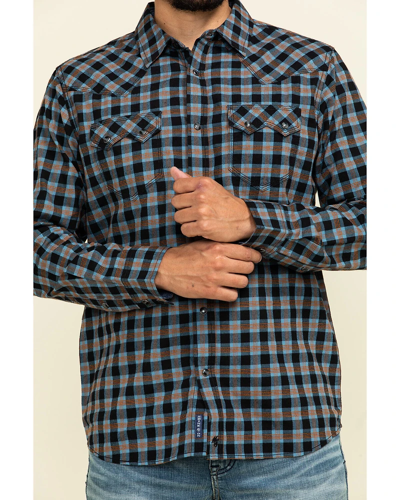 Moonshine Spirit Men's Train Track Check Plaid Print Long Sleeve Western Shirt