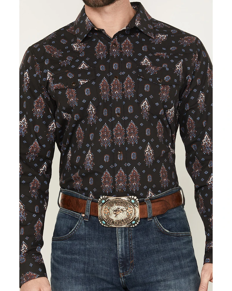 Gibson Trading Co Men's Tiki Torch Paisley Print Long Sleeve Snap Stretch Western Shirt