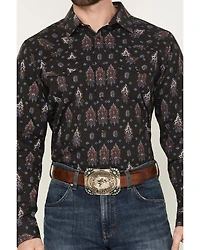 Gibson Trading Co Men's Tiki Torch Paisley Print Long Sleeve Snap Stretch Western Shirt