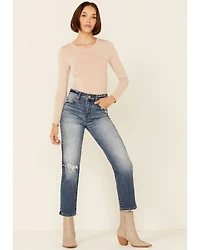 Daze Women's Medium Wash Slim Straight Leg Ankle Jeans
