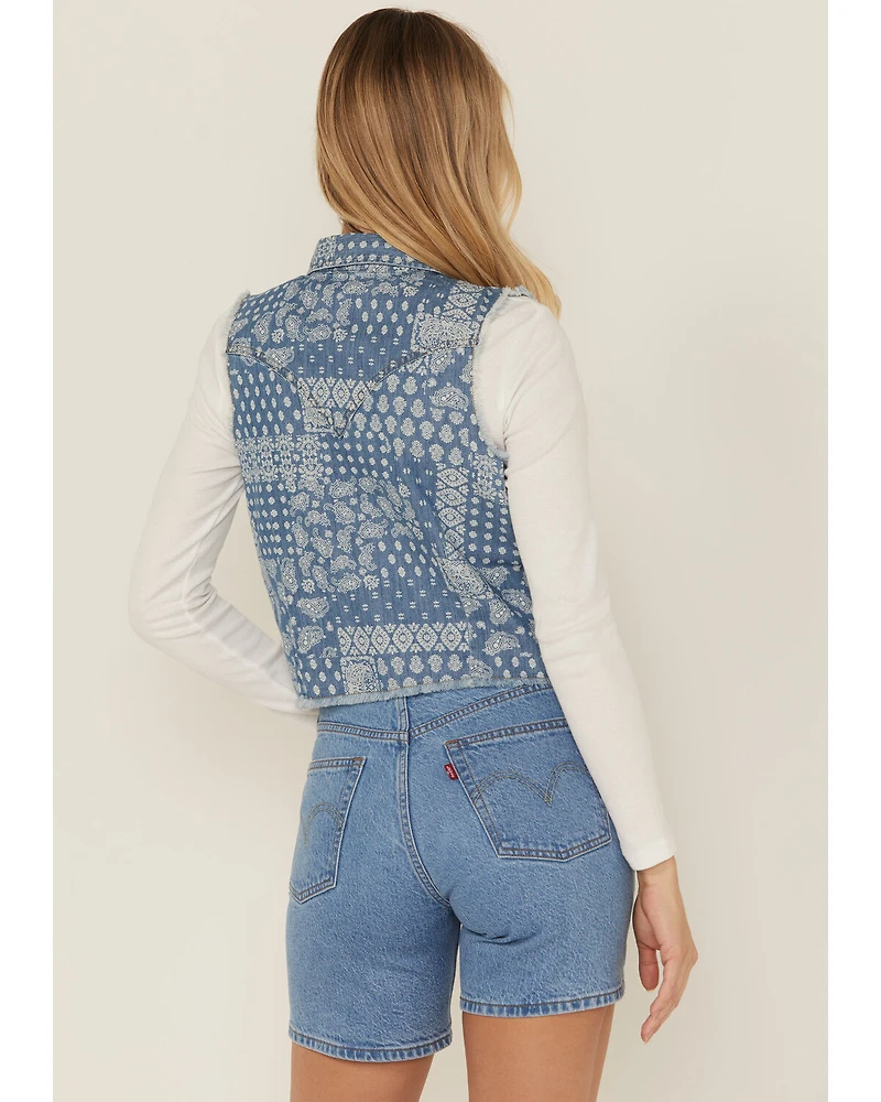 Wrangler Retro Women's Bandana Print Cropped Sleeveless Snap Western Shirt
