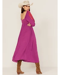 Free People Women's Wedgewood Embroidered Long Puff Sleeve Midi Dress