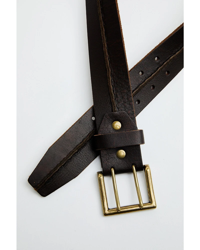 Brothers and Sons Men's Center Bump Double Prong Belt