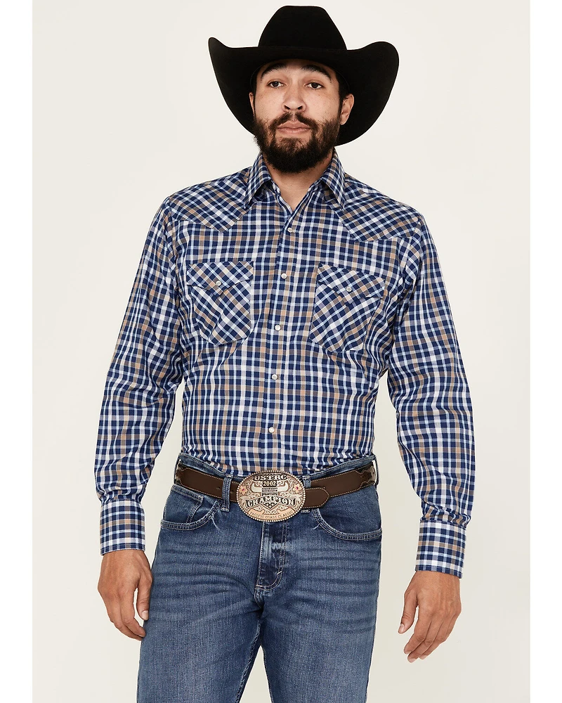 Ely Walker Men's Plaid Print Long Sleeve Pearl Snap Western Shirt