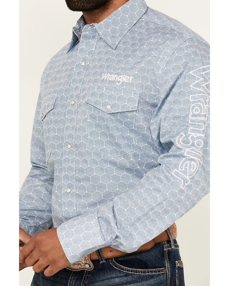 Wrangler Men's Geo Print Logo Long Sleeve Snap Western Shirt - Tall