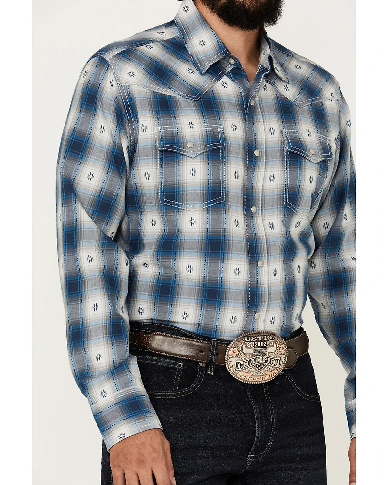 Wrangler Retro Men's Premium Plaid Print Long Sleeve Snap Western Shirt