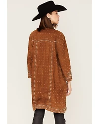 Understated Leather Studded Suede Duster Coat