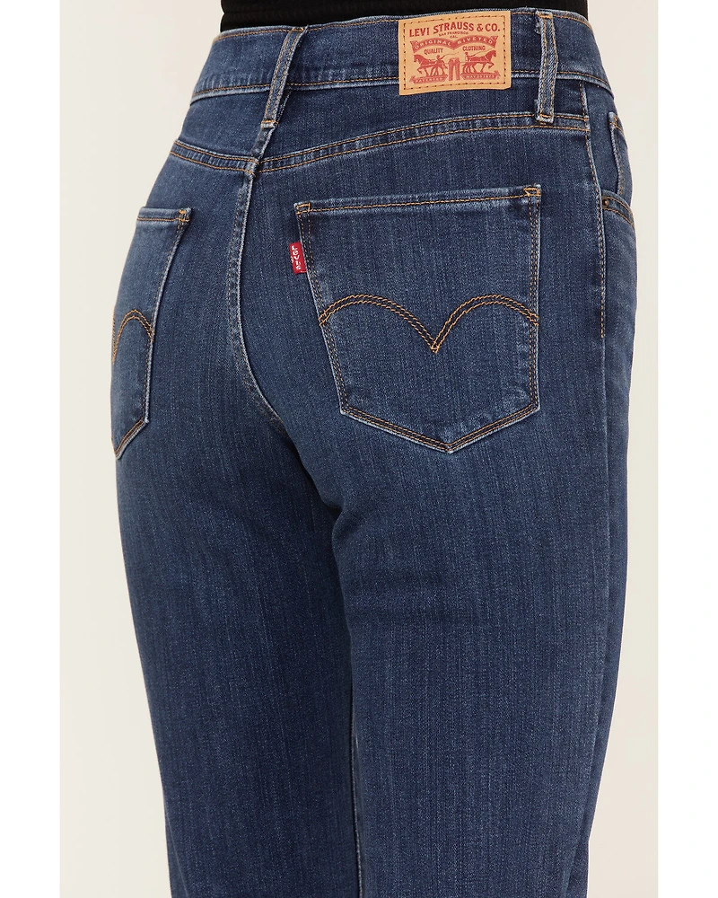 Levi's Women's 724 Dark Wash High Rise Distressed Straight Jeans