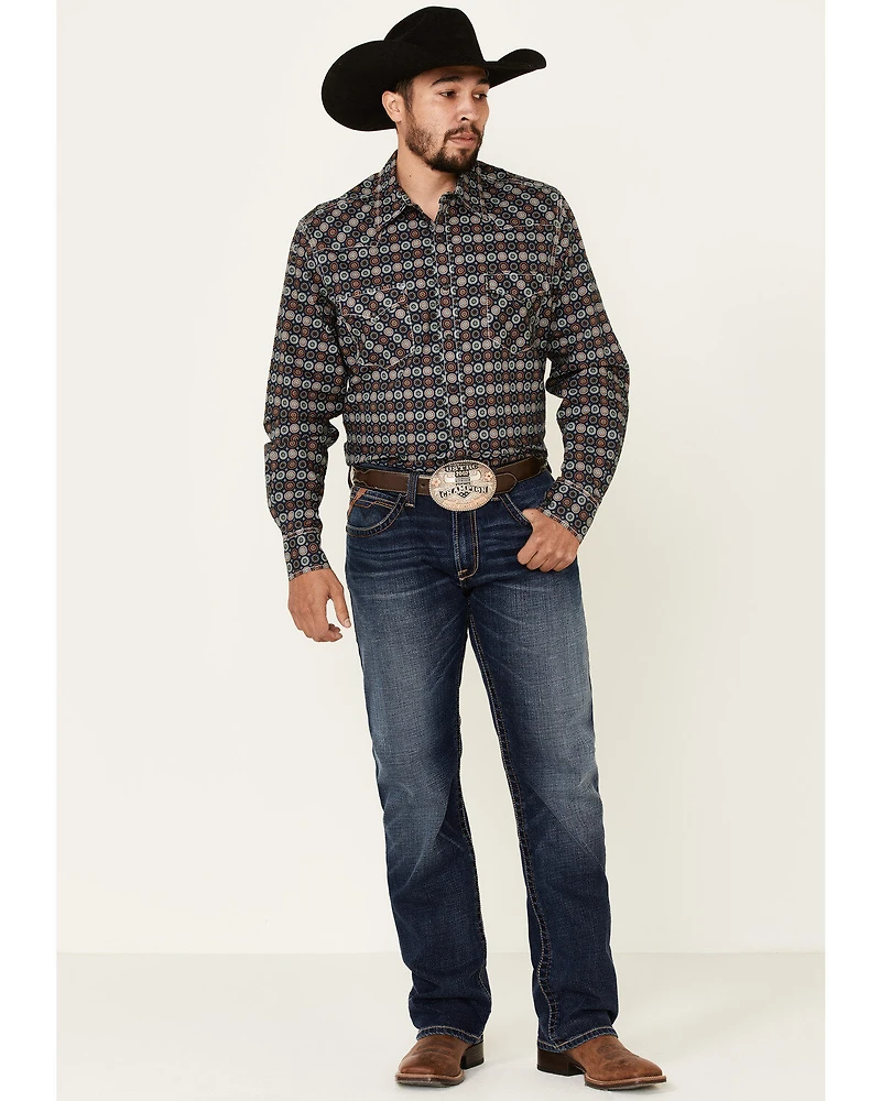 Cinch Men's Modern Fit Navy Large Geo Print Long Sleeve Western Shirt