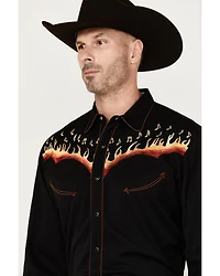 Scully Men's Music Note Flame Embroidered Long Sleeve Snap Western Shirt