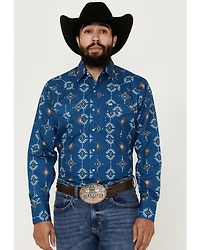 Ely Walker Men's Southwestern Print Long sleeve Pearl Snap Western Shirt