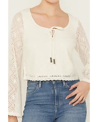 Idyllwind Women's Lacey Scoop Neck Bell Sleeve Crochet Top