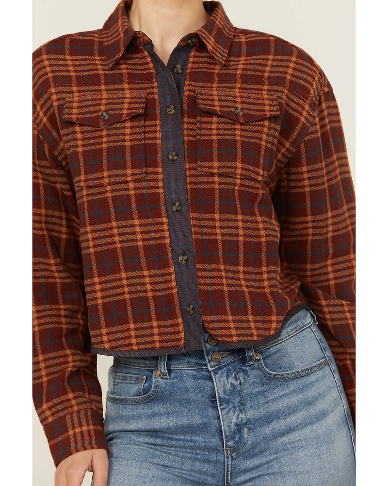 Cleo + Wolf Women's Chelsea Plaid Print Long Sleeve Button-Down Cropped Shirt
