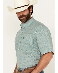 George Strait by Wrangler Men's Geo Print Short Sleeve Button-Down Stretch Western Shirt
