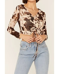 Saints & Hearts Ruched Mesh Long Sleeve Top