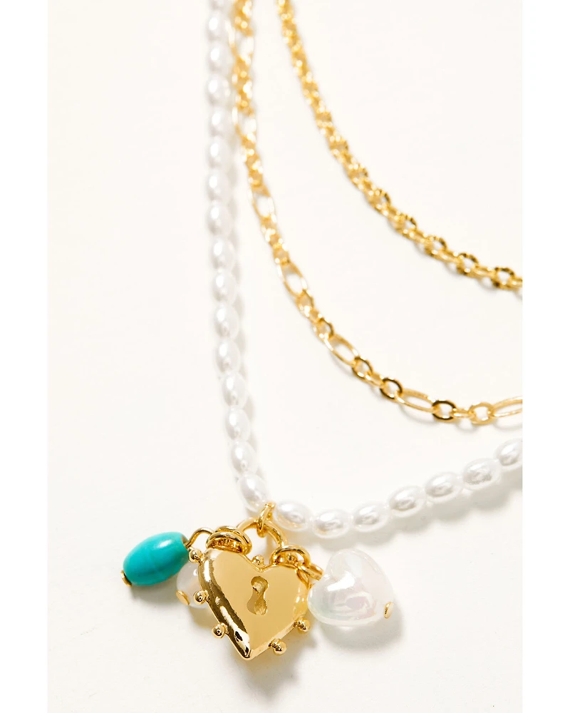 Shyanne Women's Pearl Cluster Charm Layered Necklace