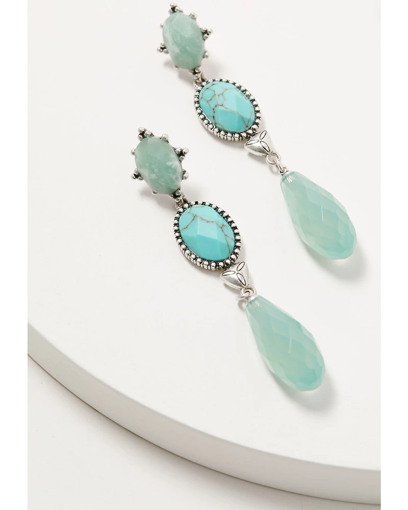 Lainey Wilson Women's Blue Moonshine Stacked Stone Concho Statement Earrings