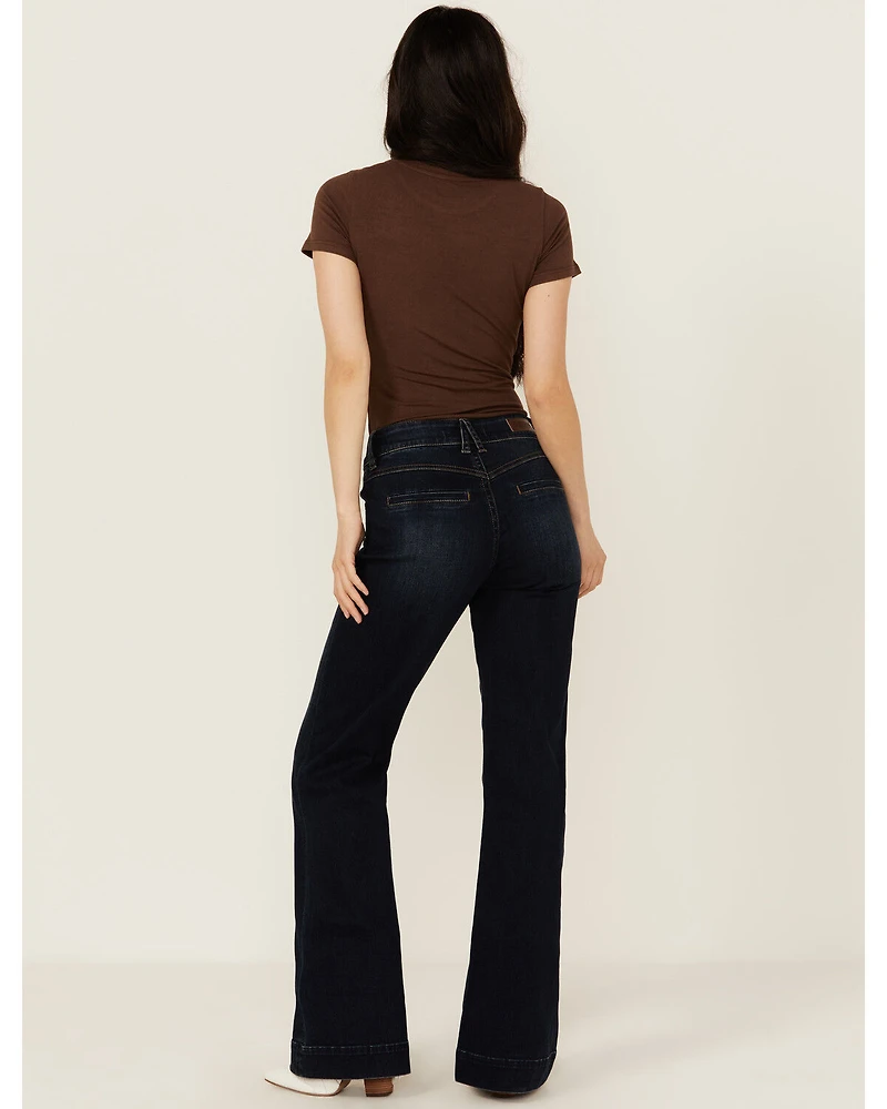 Rock & Roll Denim Women's Dark Wash High Rise Welt Pocket Trouser Stretch Jeans