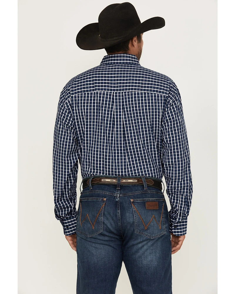 George Strait by Wrangler Men's Plaid Print Long Sleeve Button-Down Stretch Western Shirt - Big