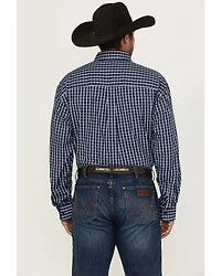 George Strait by Wrangler Men's Plaid Print Long Sleeve Button-Down Stretch Western Shirt - Big