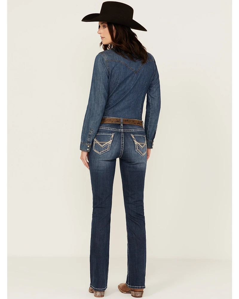 Rock & Roll Denim Women's Medium Wash Mid Rise Bootcut Stretch Jeans