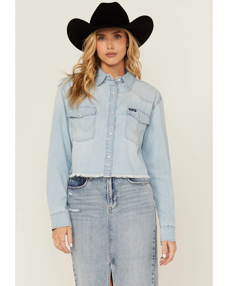 Wrangler Retro Women's Long Sleeve Snap Denim Cropped Western Shirt