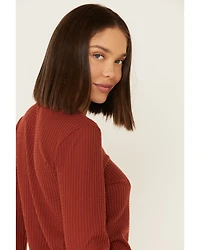 Moa Women's Rust Brushed Thermal Bell Sleeve Top
