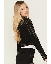Wonderwest Women's Rigid Like Black Studded Jacket