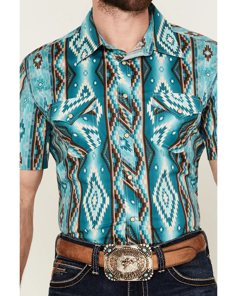Rock & Roll Denim Men's Southwestern Print Short Sleeve Snap Stretch Western Shirt