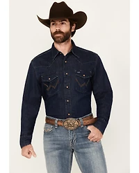 Wrangler Men's Medium Wash Denim Long Sleeve Snap Western Shirt
