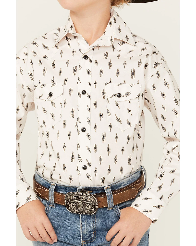 Rock & Roll Denim Boys' Abstract Geo Print Long Sleeve Snap Stretch Western Shirt