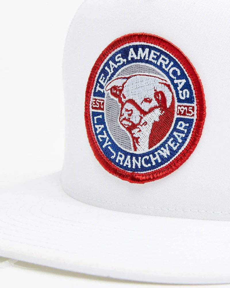 Lazy J Ranch Men's Solid White Tejas Americas Patch Mesh-Back Ball Cap