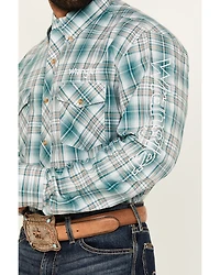Wrangler Men's Plaid Print Logo Long Sleeve Button-Down Western Shirt