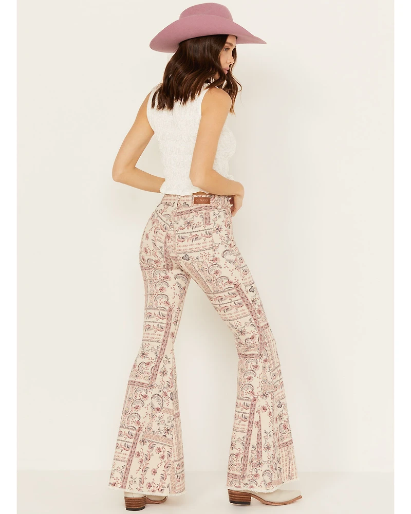 Shyanne Women's High Rise Paisley Americana Print Flare Jeans