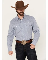 Wrangler Men's Geo Print Logo Long Sleeve Snap Western Shirt