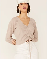 Wild Moss Women's Ribbed Lurex Cinch Front Knit Top