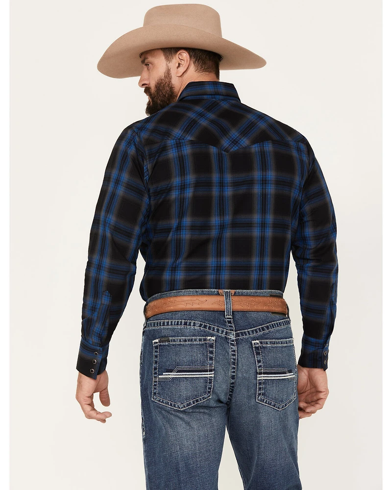 Ely Walker Men's Plaid Print Long Sleeve Snap Western Shirt