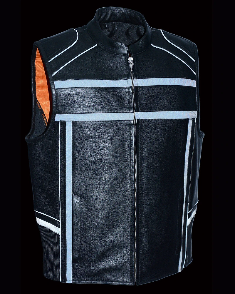 Milwaukee Leather Men's Reflective Band & Piping Zip Front Vest - 3X