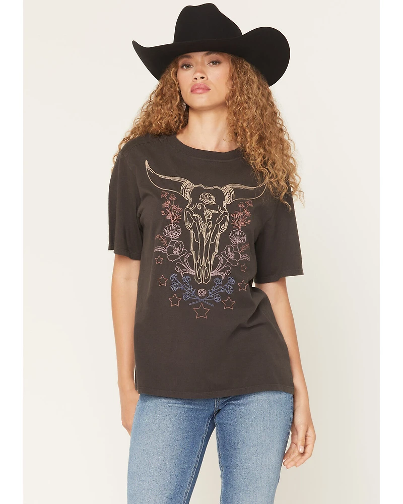 Idyllwind Women's Headstrong Steer Head Embroidered Short Sleeve Graphic Tee