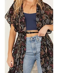 Angie Women's Floral Bird Print Ruffle Kimono