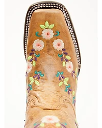 Corral Girls' Floral Embroidered Blacklight Western Boots - Square Toe
