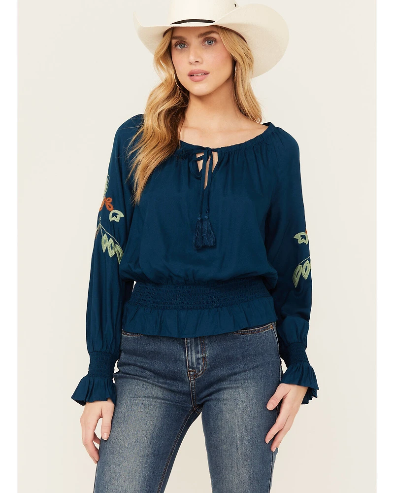 Shyanne Women's Challis Embroidered Long Sleeve Blouse