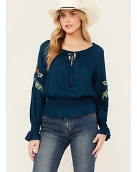 Shyanne Women's Challis Embroidered Long Sleeve Blouse