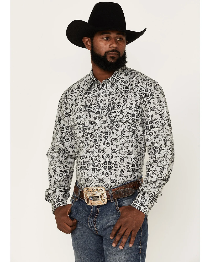 Cowboy Hardware Men's Bandana Print Long Sleeve Pearl Snap Shirt